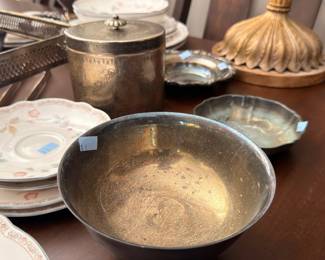 Brass Silver Bowls Lidded Container Decorative Metal Serving Ware Table Display