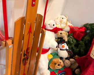 Flexible Flyer III Wooden Sled Christmas Decorations Stuffed Animals Holiday Decor