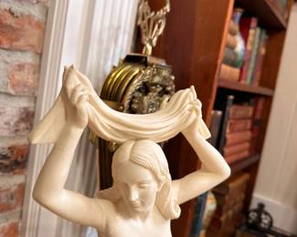 Classical Female Figure Statue Draped Fabric Ivory Resin Sculpture Decorative