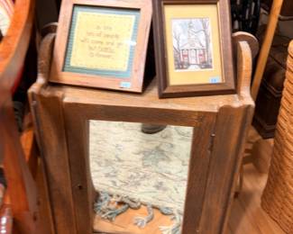 Wood Nightstand Cabinet Framed Art Prints Vintage Furniture Side Table Storage