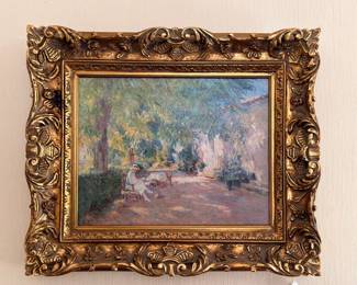 Impressionist Oil Painting Garden Park Trees Path Ornate Carved Gilt Frame Art