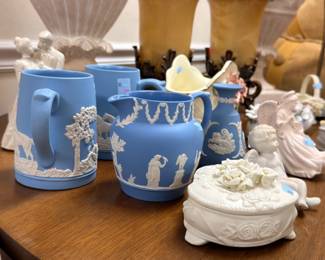 Wedgwood Blue Jasperware Vases White Porcelain Figurines Lidded Trinket Box Collection