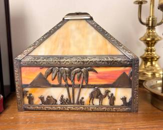 Slag Glass Lamp Egyptian Pyramids Camels Palm Trees Antique Orientalist Lighting