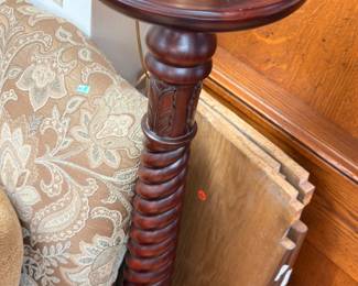 Barley Twist Pedestal Plant Stand Round Top Dark Wood Antique Victorian Furniture