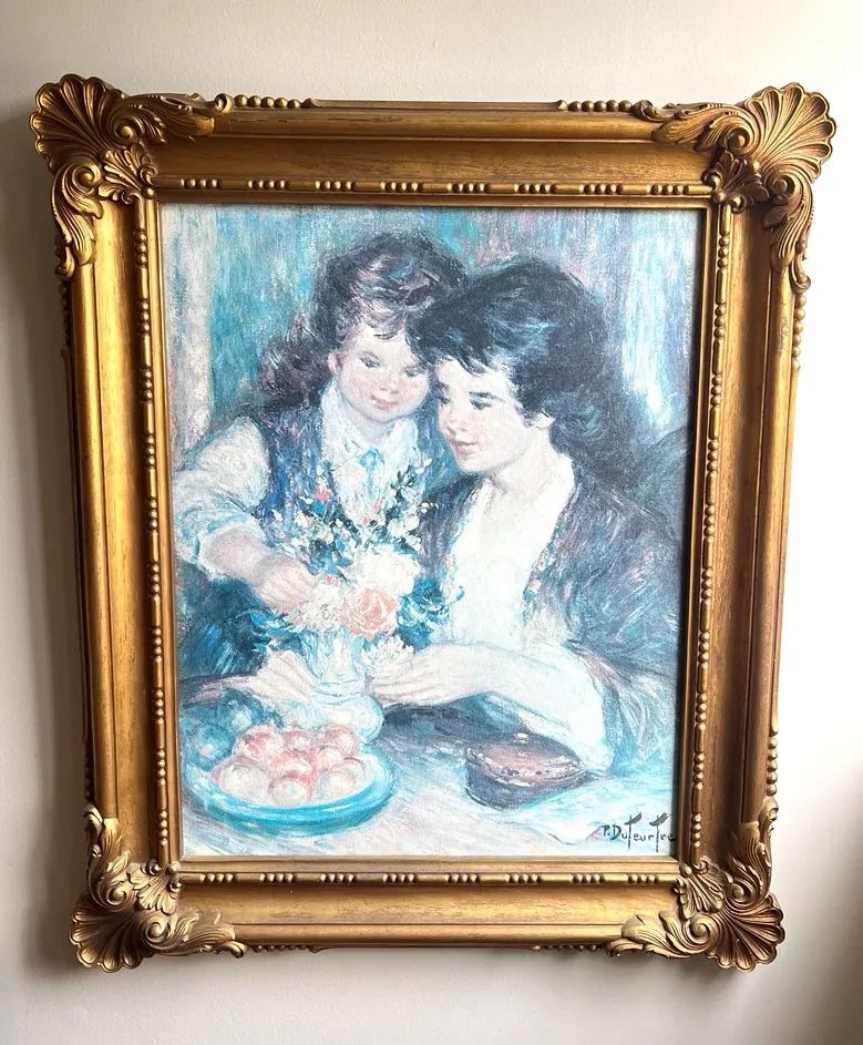 001 Vintage Syroco Hollywood Regency Gold Framed Print 30 x 36 Signed P. Duteurtre French Artist