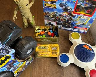 Toys Dancing Groot, All Terrain Batmobile, Hot Wheels Monster Truck, 1986 Max Backtalk, GoGos