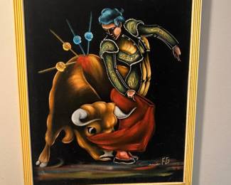002 MCM Black Velvet Painting 15 X 19 Mexico Matador Bullfighter Framed Signed