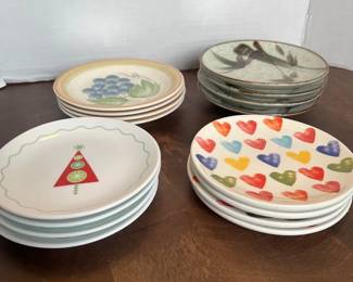 Bread Plates 16Pc Lot Crate Barrel Trees, Franciscan Berries, Hearts, Bamboo
