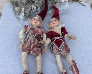 Robert Stanley Posable Christmas Elves 22, Silver Pinecone Picks