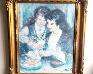 001 Vintage Syroco Hollywood Regency Gold Framed Print 30 x 36 Signed P. Duteurtre French Artist