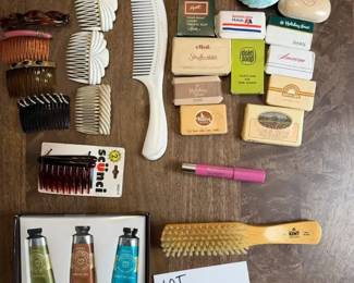 Beauty Lot, Trader Joes Lotion new, Vintage Hair Combs, Hotel Soaps, Kent Brush, Clinique