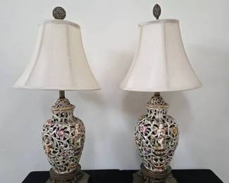 2 Reticulated Pierced Porcelain Lamps