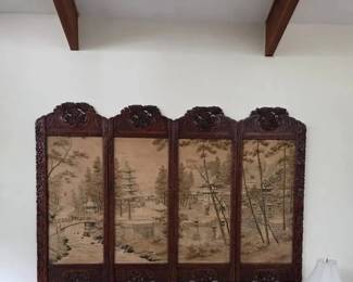 4 Panel Wood Embroidered Room ScreenWall Hanging