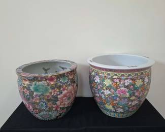 2 Vintage Chinese Porcelain Fish BowlPlanters
