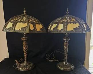 Pair Of Vintage Slag Glass Lamps