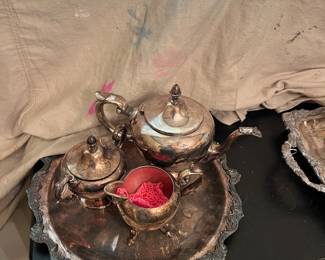 Silver tray and tea set