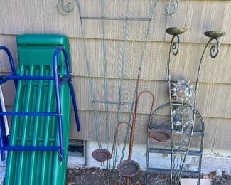 Garden decor and Swing set with slide