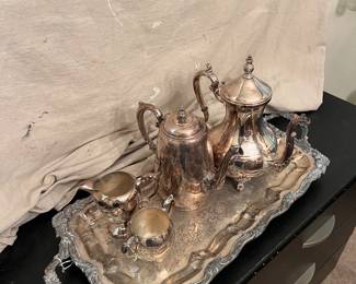 Silver tray and tea set