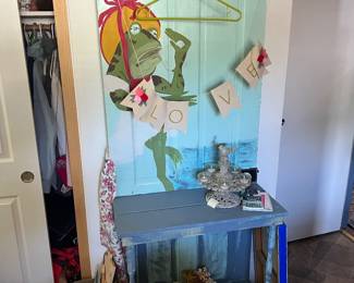 Whimsical painted coffee bar or potting stand