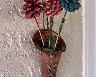 Handmade clay vase w/Pinecone floral arrangement