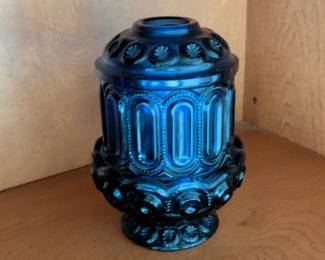 Cobalt Blue Glass "Moon and Stars" Fairy Lamp