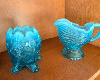 Victorian Art Glass Collection - L.E. Smith Moon and Stars & Sowerby Piasa Bird