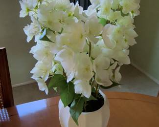Artificial White Bougainvillea Arrangement in Geometric Pot