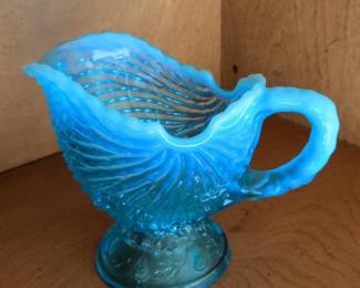 Northwood Blue Opalescent Argonaut Shell Pitcher