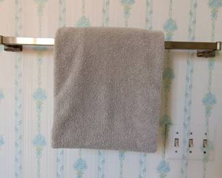 Vintage Brass Towel Bar with Gray Towel
