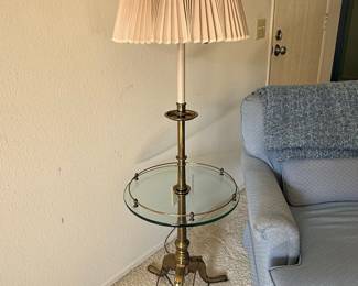 Vintage Stiffel Brass Candlestick Floor Lamp with Glass Table