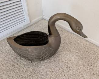 Vintage Solid Brass Swan Planter