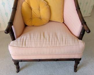 Hollywood Regency Faux Bamboo Cane Barrel Chair