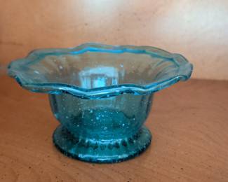 Aqua Blue Art Glass Bowl with Controlled Bubbles by Bischoff