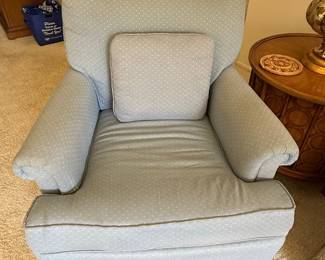 Light Blue Dotted Upholstered Armchair with Ottoman