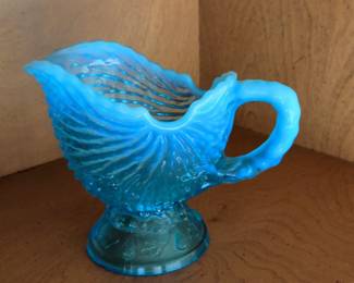 Northwood Blue Opalescent Argonaut Shell Pitcher