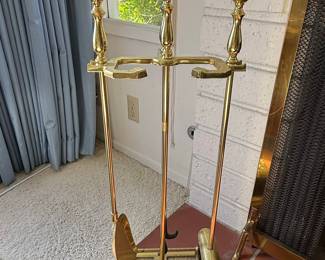Brass Fireplace Tool Set with Stand