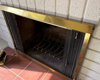 Brass Fireplace Screen with Mesh