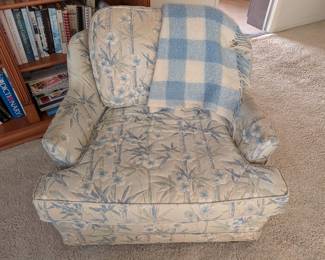Floral Upholstered Accent Chair with Bamboo Motif