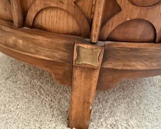 Mid-Century Modern Drum Side Table with Carved Circular Motif