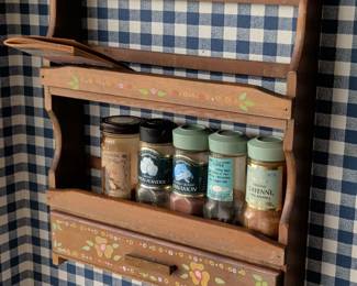 Hand-Painted Wooden Spice Rack with Drawer