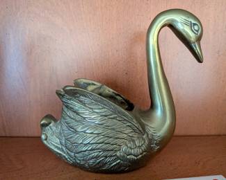 Vintage Brass Swan Planter