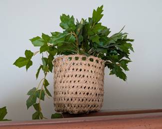 Woven Bamboo Planter with Artificial Grape Ivy Garland
