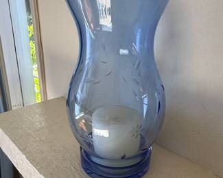 Princess House Bluedome Pillar Candle Holder Blue Glass