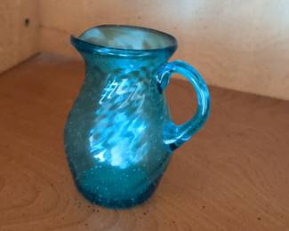 Blenko Glass "Teal" Crackle Pitcher