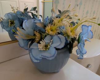 Blue Floral Arrangement in Ceramic Vase