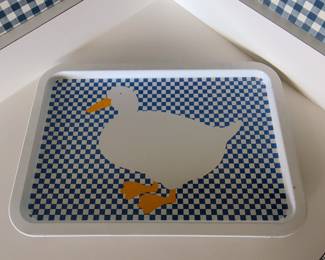 Vintage Duck and Gingham Pattern Tin Serving Tray
