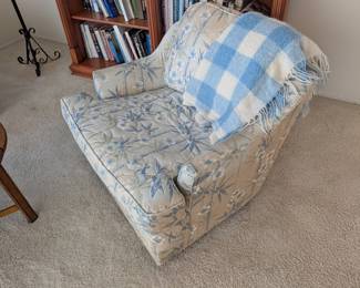 Floral Upholstered Accent Chair with Bamboo Motif