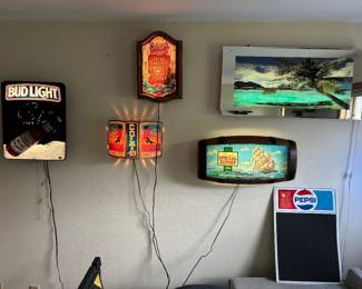 Lighted beer signs and lighted ocean sound mirror