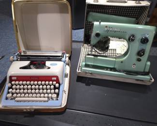 Typewriter (with case) and Viking sewing machine
