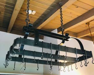 BIG iron pot rack with hooks (rack itself is 18” x 30” x 17” high)